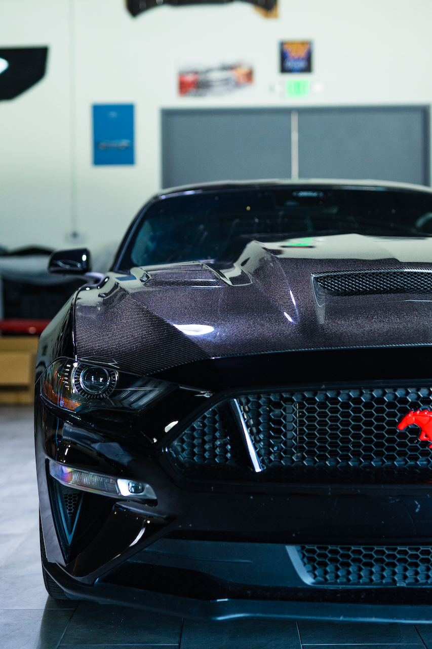 2018-2023 Ford Mustang Gloss Carbon Fiber Hood Terminator Aggressive Style