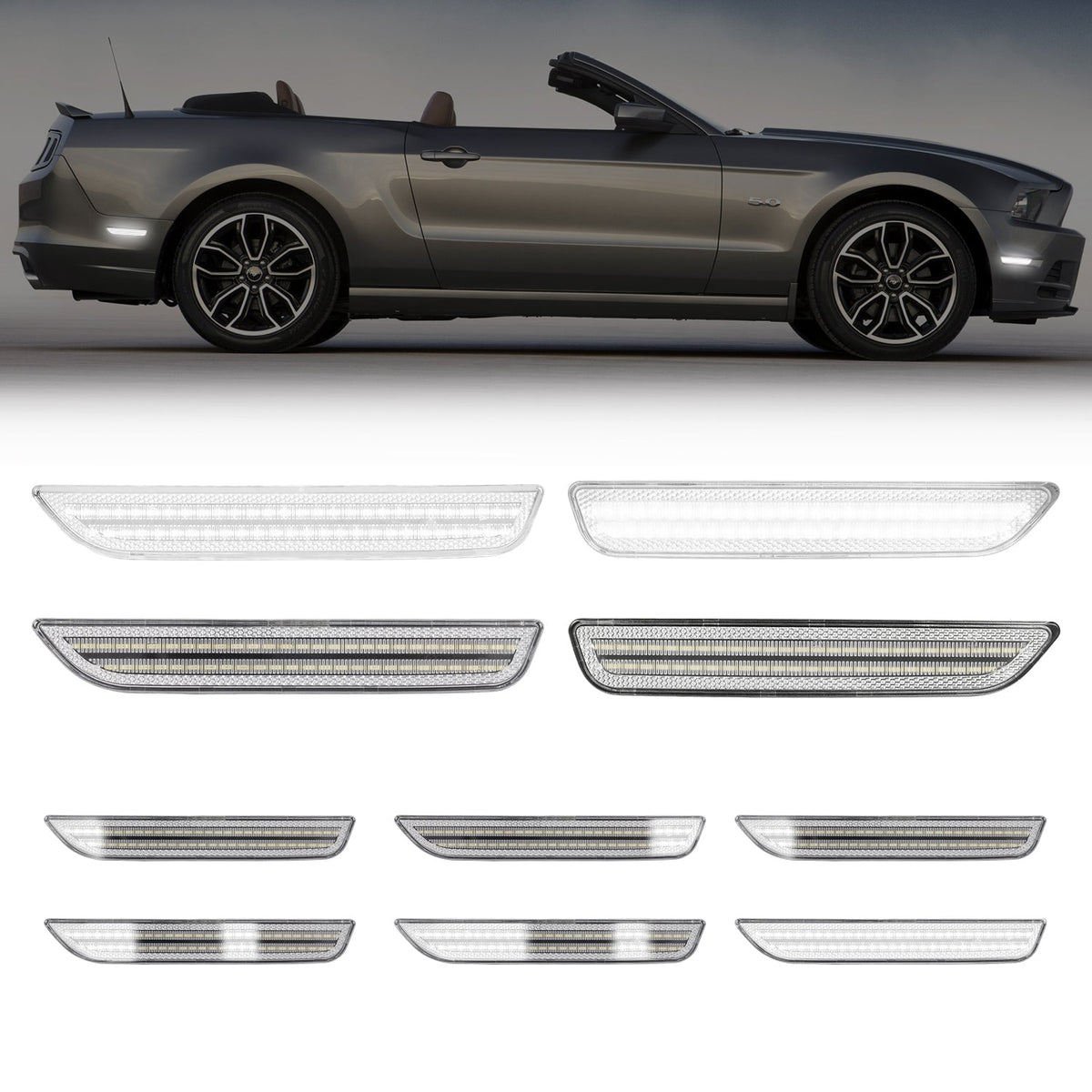 2010-2014 Ford Mustang Clear Lens White Dynamic Animation LED Side Markers
