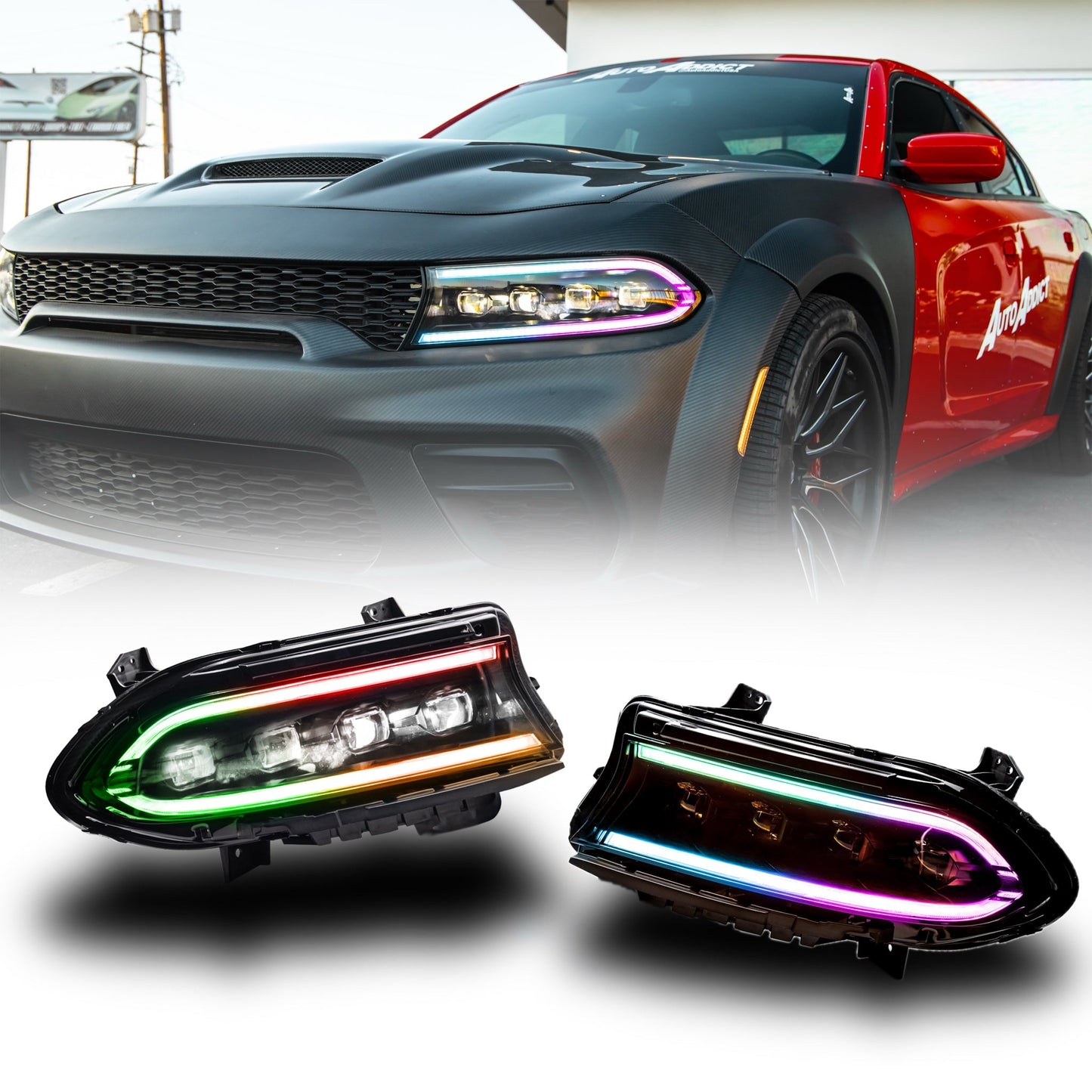 2015–2024 Dodge Charger Hellfire Projector LED Headlights w/ Switchback DRL & Amber Sequential Turn Signals