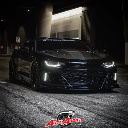2016-2018 Chevy Camaro ZL1 Front Bumper Conversion 7pcs Ful Kit Flat BLK