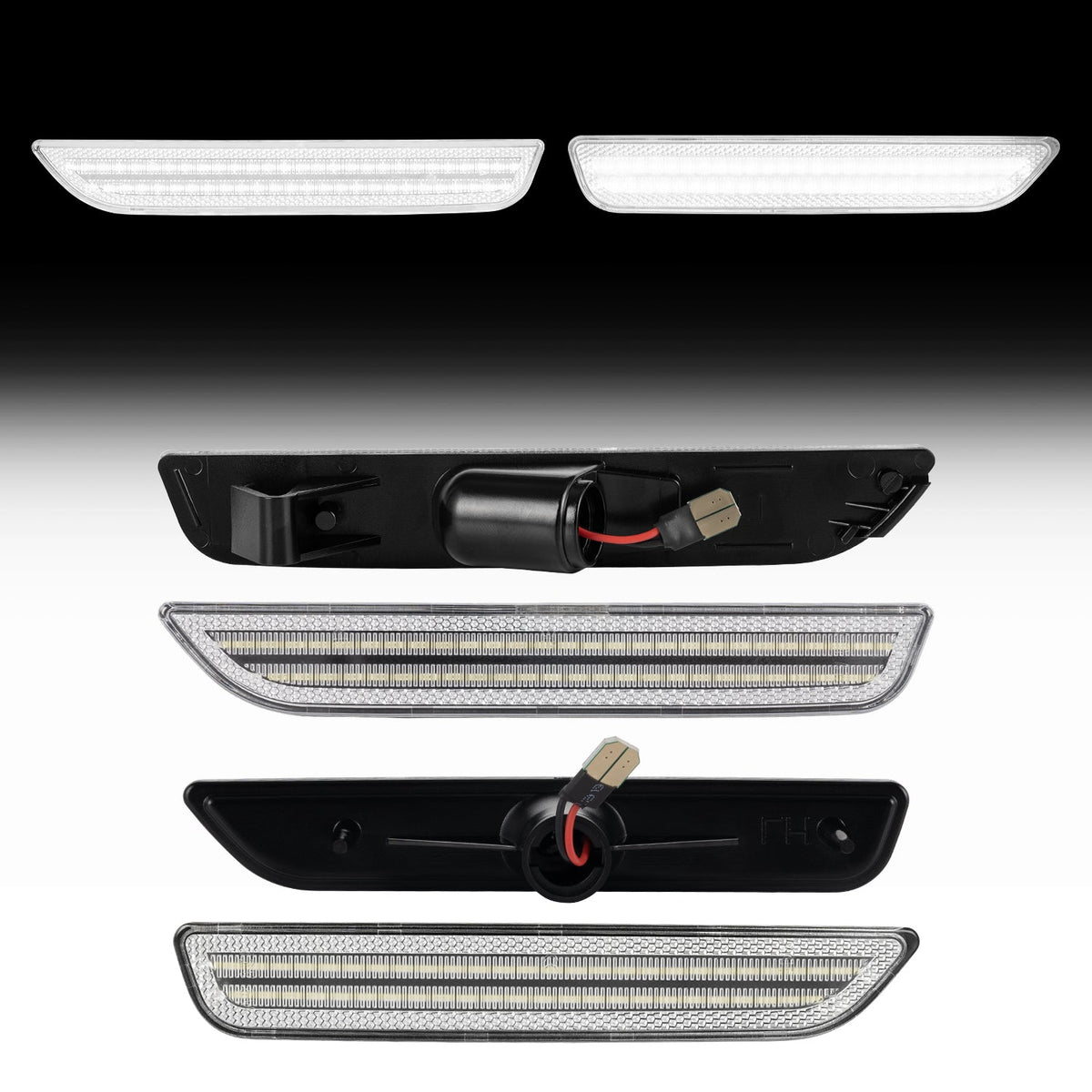 2010-2014 Ford Mustang Clear Lens White Dynamic Animation LED Side Markers