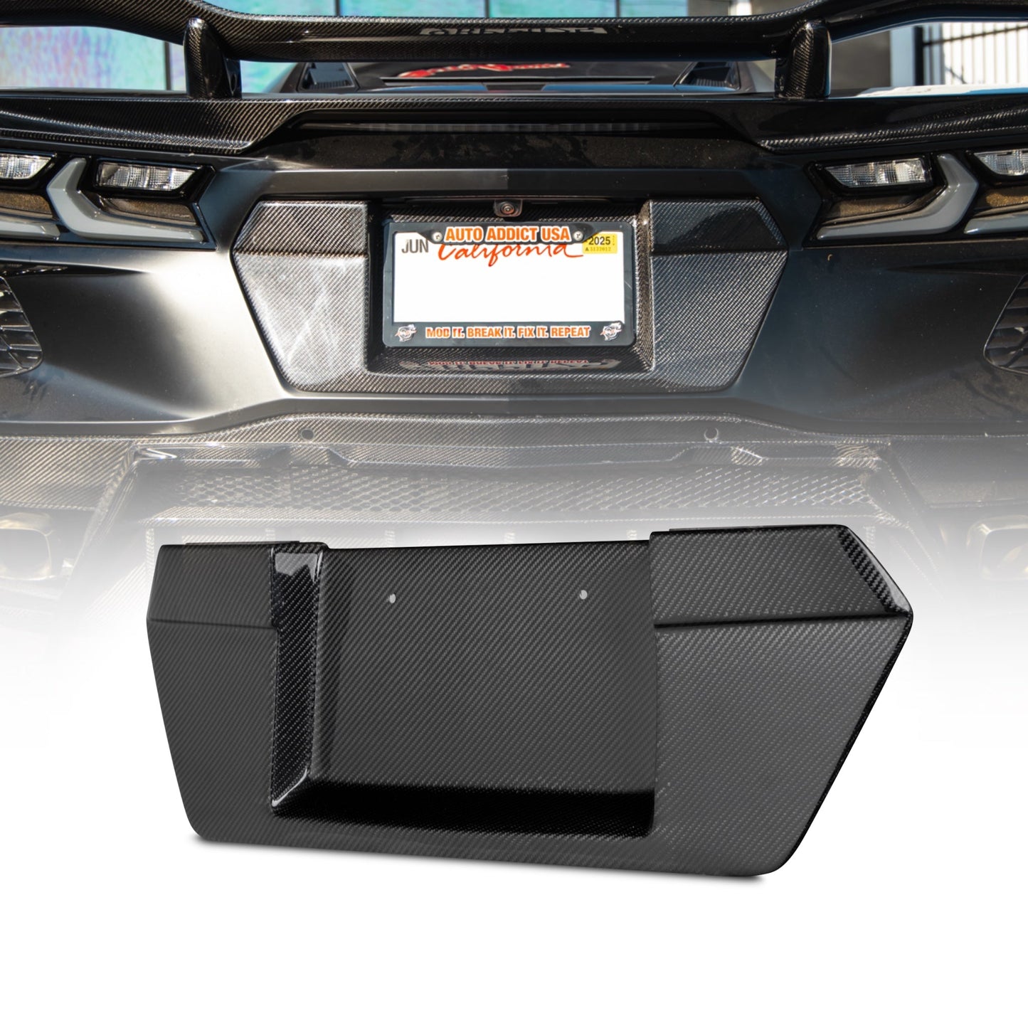2020-2026 Corvette C8 Carbon Fiber License Plate Backing for Stingray Rear Bumper
