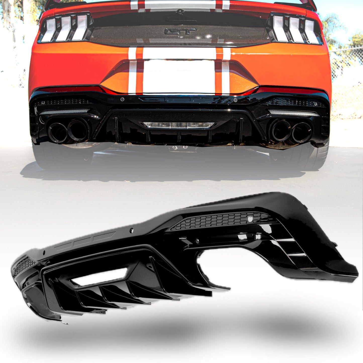 2024+ Ford Mustang Dark Horse Rear Diffuser Gloss Black Quad Tips