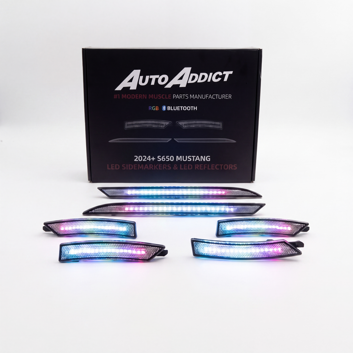 2024-2026 Mustang S650 RGB Bluetooth Dynamic Animation LED Side Markers w/ Rear Diffuser Reflector 6pc Kit