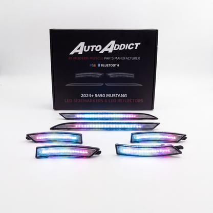 2024-2026 Mustang S650 RGB Bluetooth Dynamic Animation LED Side Markers w/ Rear Diffuser Reflector 6pc Kit