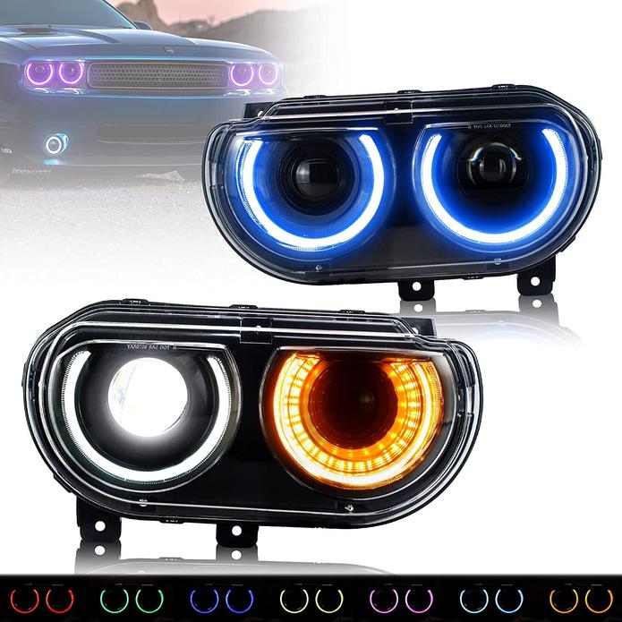 2008-2014 Dodge Challenger RGB Color Change OEM Replica Headlights Projector LED Lights