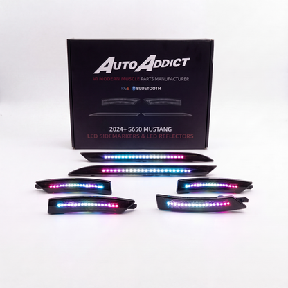 2024-2026 Mustang S650 RGB Bluetooth Dynamic Animation LED Side Markers w/ Rear Diffuser Reflector 6pc Kit